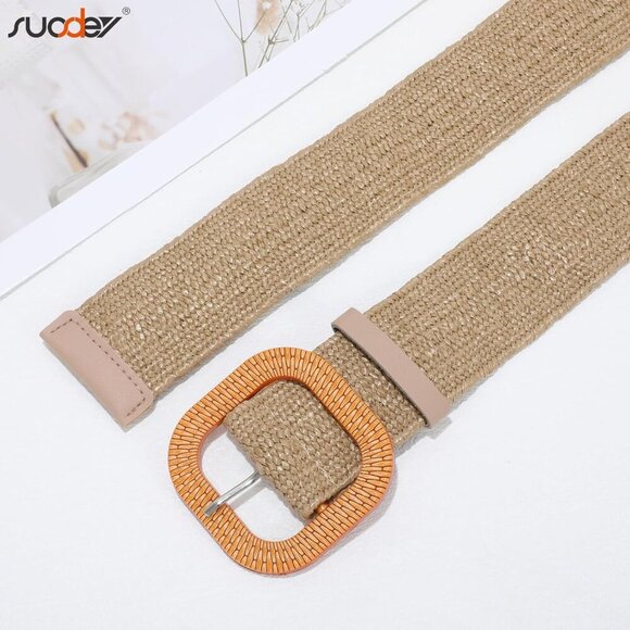 2 Pack Straw Woven Elastic Belt Braided Stretch Wide Boho Rattan Waist Belt for - Picture 5 of 8